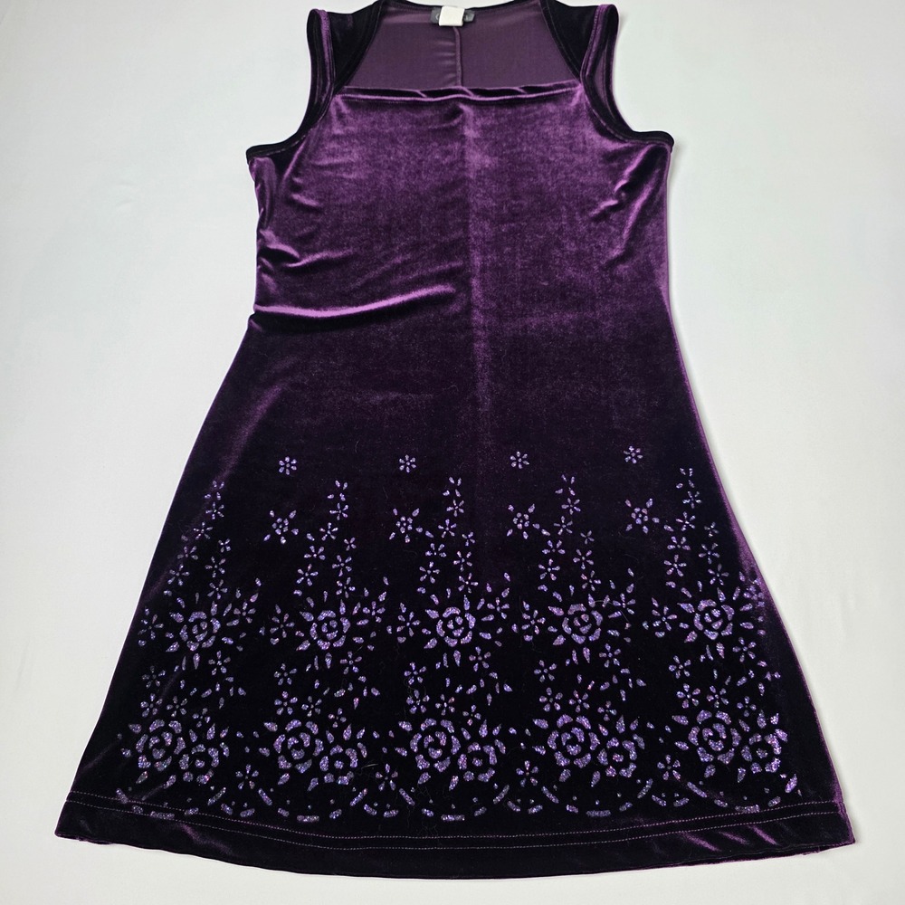 Rocket Candy Velvet‎ Dress Womens S Purple Glitter Floral Sleeveless Y2K Vintage